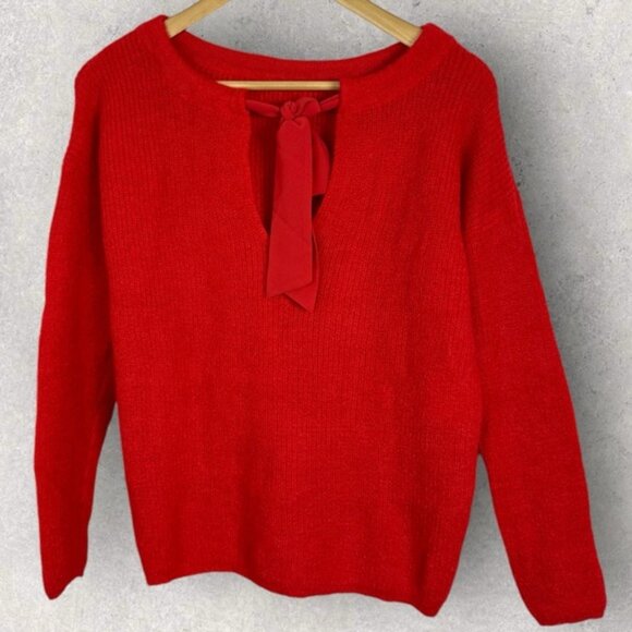 Sezane Cooper Mohair Alpaca Tie Neck Sweater Red Womens Size Medium French Knit - Picture 12 of 14